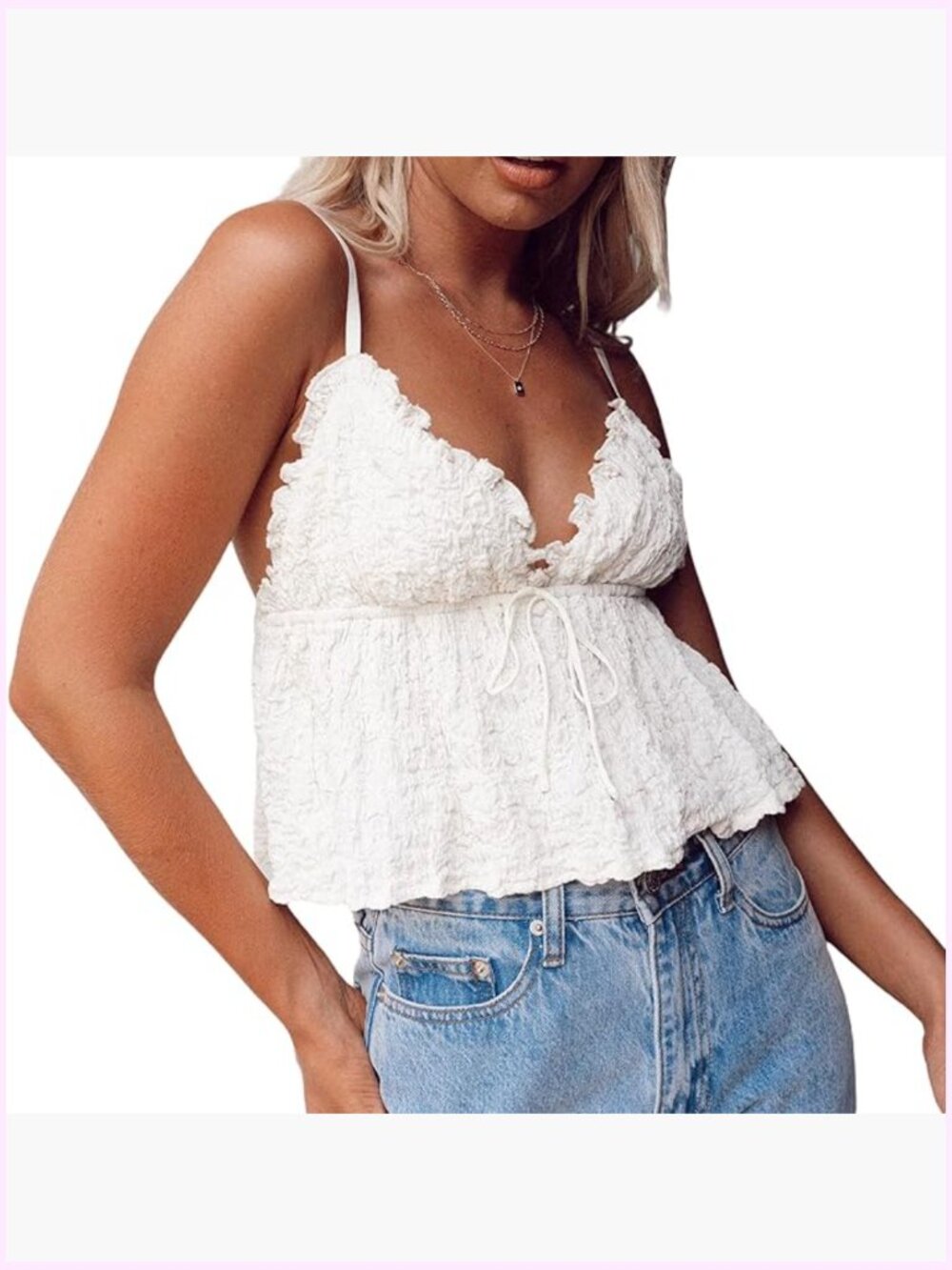 Sleeveless V Neck Backless Flowy Crop Top With Adjustable Straps